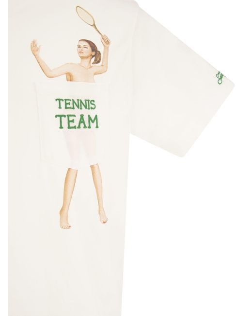 Mc2 Saint Barth White Tennis Team T-Shirt With Embroidery On Pocket for men