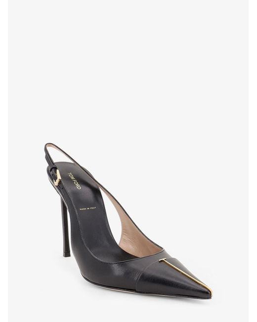 Tom Ford Black Leather Pumps With Metal T Logo Detail