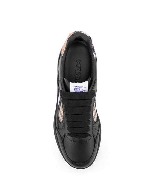 Burberry Black Leather Sneakers With Traditional Check Inserts for men