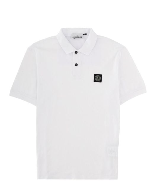 Stone Island White Polo With Logo Cotton Shirts for men