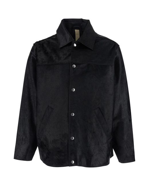 sunflower Black Pony Leather Jacket With Wide Collar And Dropped Shoulders For Outerwear for men