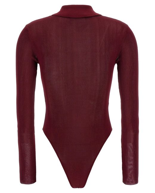 Self-Portrait Red Viscose Knit Bodysuit