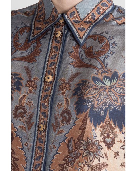 Zimmermann Gray Shirt In Blue Silk