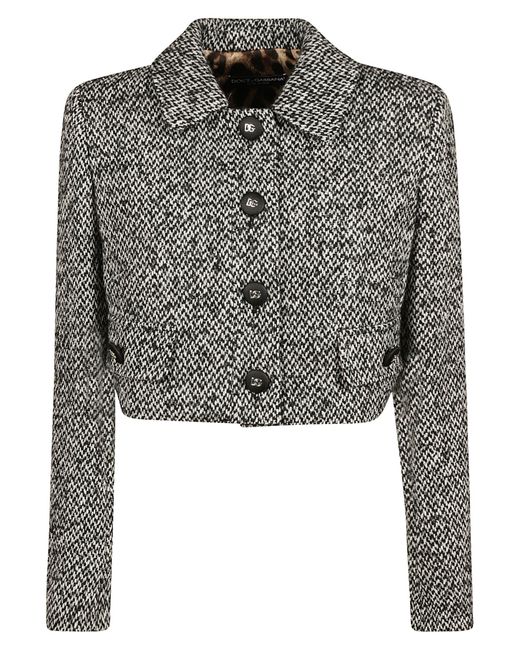 Dolce & Gabbana Wool Woven Cropped Jacket in White/Black (Black) | Lyst UK