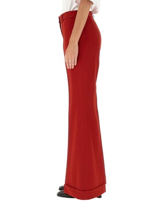 Acne Red Wool Blend Pants With Button Closure And Belt Loops For