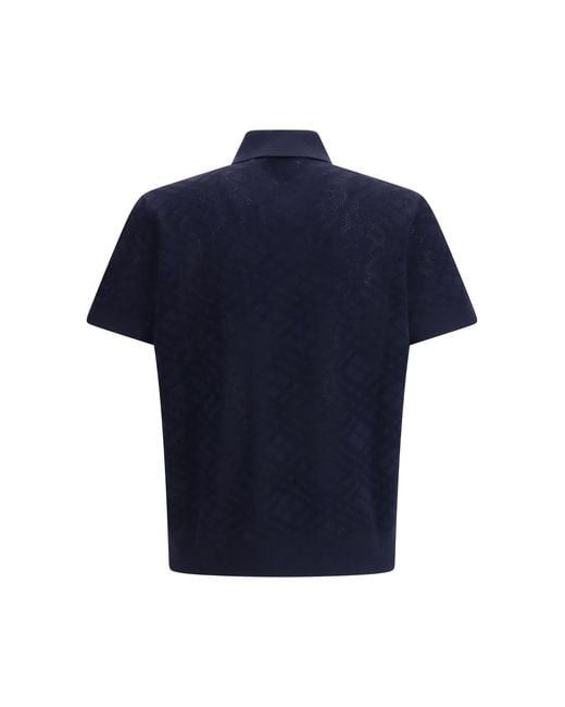 Burberry Blue Check Wool Polo Shirts for men