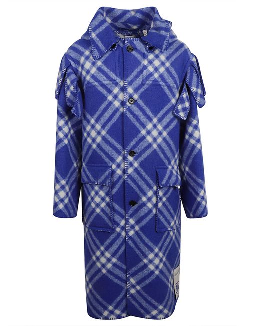 Burberry Blue Check Long Buttoned Coat for men