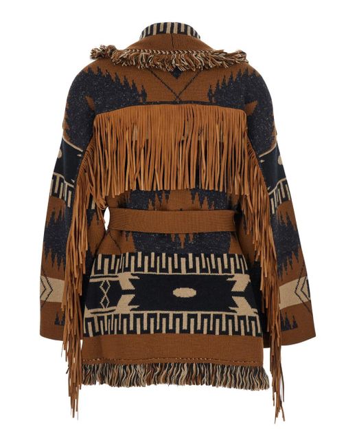Alanui Multicolor Cardigan With V Neck And Fringed Details