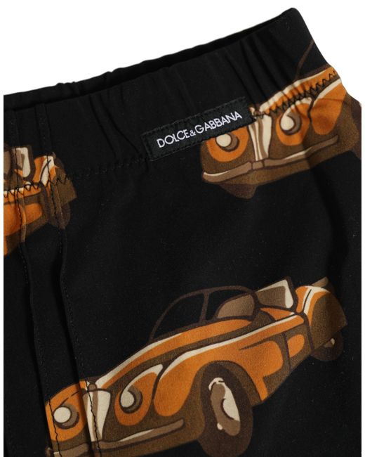 Dolce & Gabbana Black Car Print Swim Trunk Beachwear Swimwear Blended Fabric Clothing for men