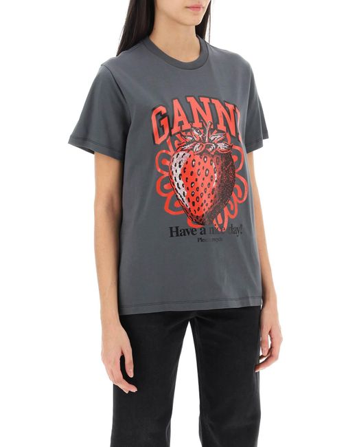 Ganni Gray T Shirt With Graphic Print
