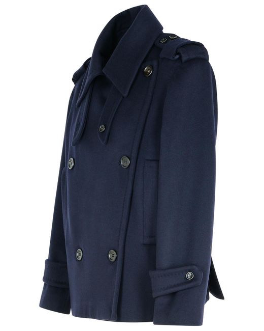 Max Mara Blue 'Laveno' Wool Blend Coat