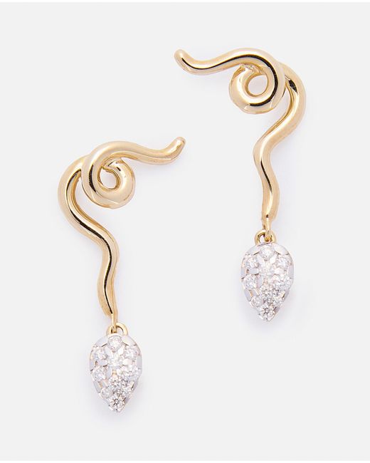 Bea Bongiasca White 9K Earrings Vine With Diamonds