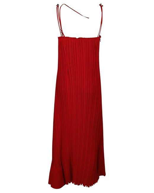 Lanvin Red Pleated Sleeveless Dress