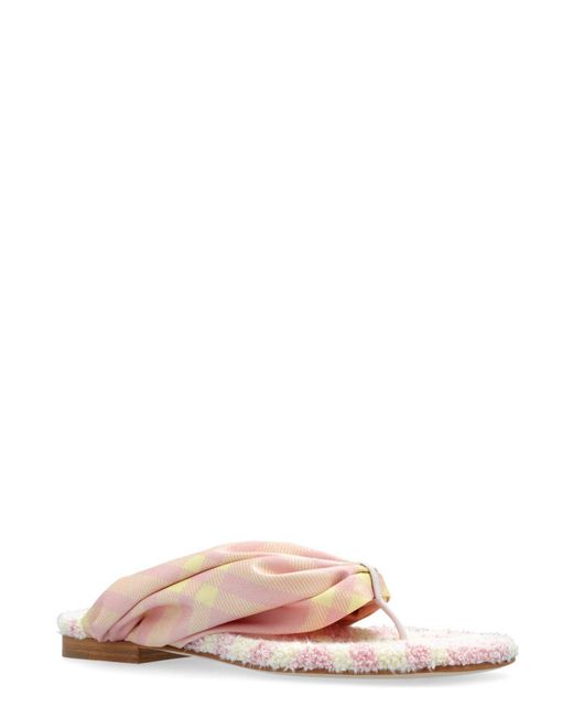 Burberry Pink Check Printed Open-Toe Flat Sandals