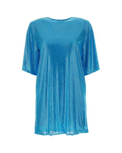 GIUSEPPE DI MORABITO Blue Embellished Mesh T-Shirt Dress
