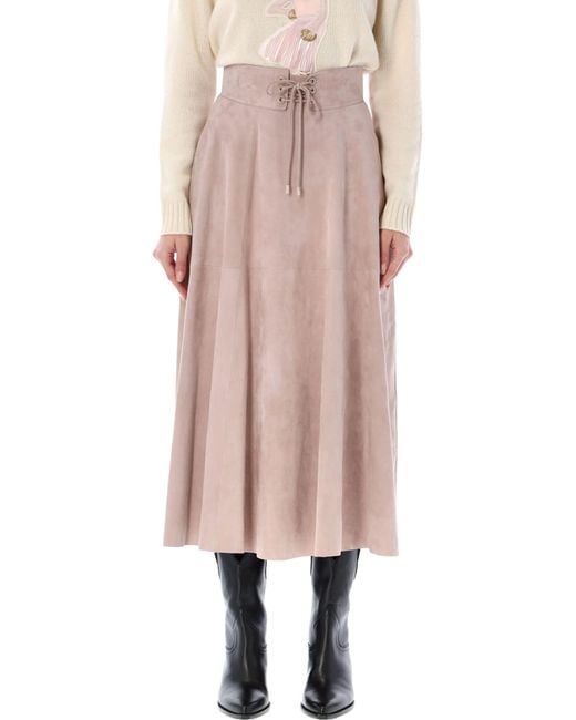 Ralph Lauren Pink Abberton Suede Midi Skirt