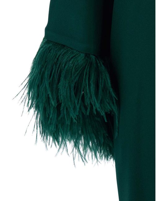 Antonelli Green Dress Violetta Satin With Feather Trim Acetate