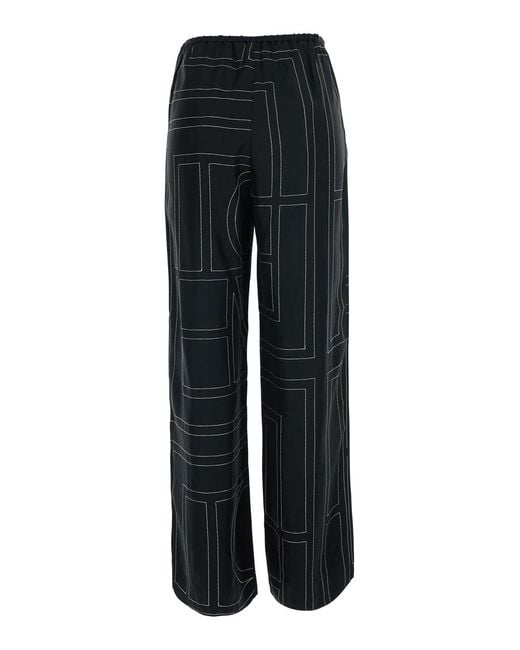 Totême  Black Pants Monogram Silk Pj Bottoms Trousers