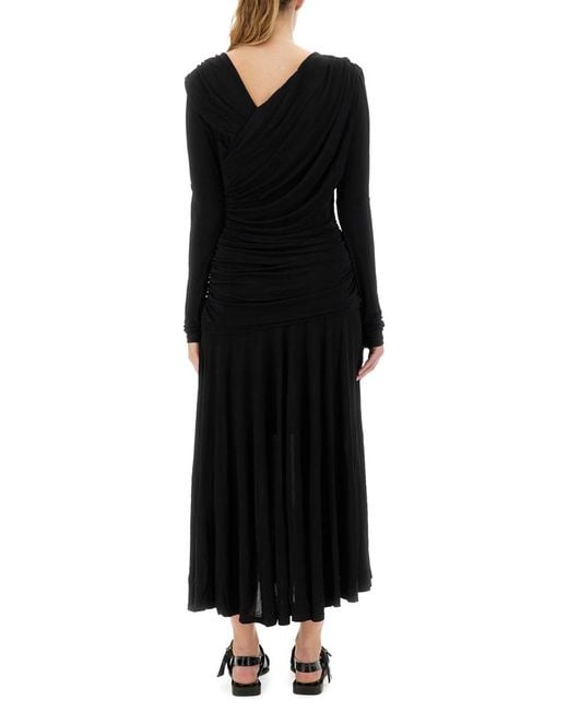 Ganni Black Ganni Gathered Viscose Dress