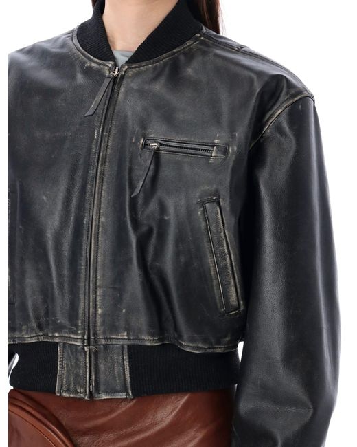 Acne Gray Leather Bomber Jacket