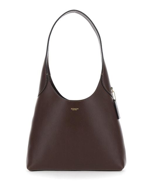 COACH 'brooklyn Small' Brown Shoulder Bag With Logo Lettering On The Front In Leather Woman