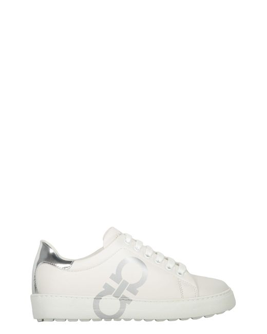 Ferragamo White Leather Low-Top Sneakers