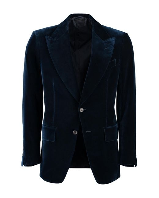 Tom Ford Blue Single-Breasted Velvet Jacket for men