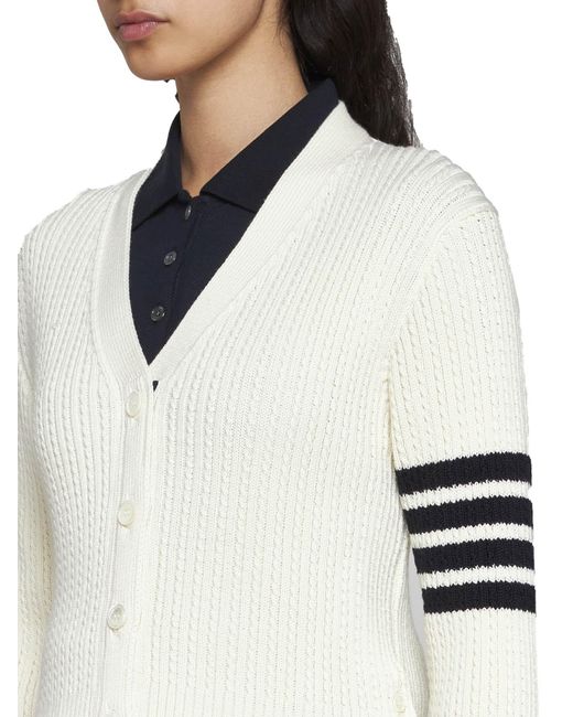 Thom Browne White Cable-knit 4-bar Wool Cropped Cardigan