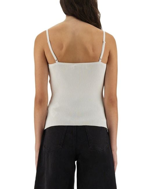 Self-Portrait White Ribbed Knit Top With Lace