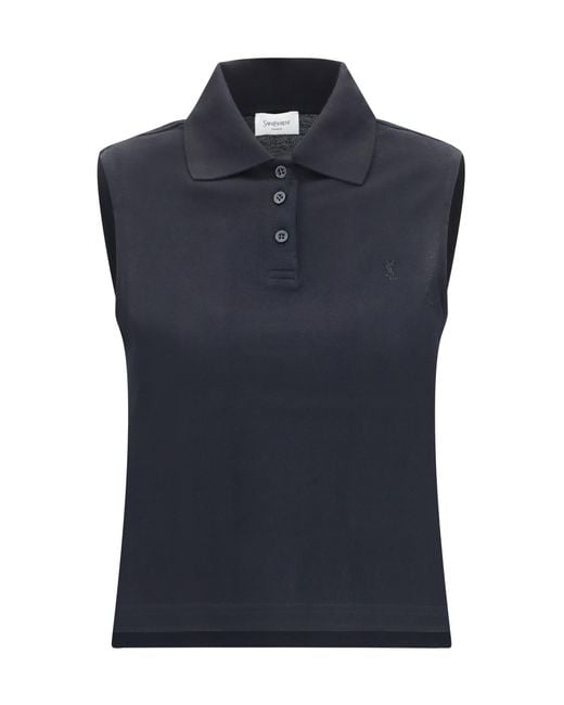 Saint Laurent Blue Cassandre Piqué Polo Recycled Cotton Shirts