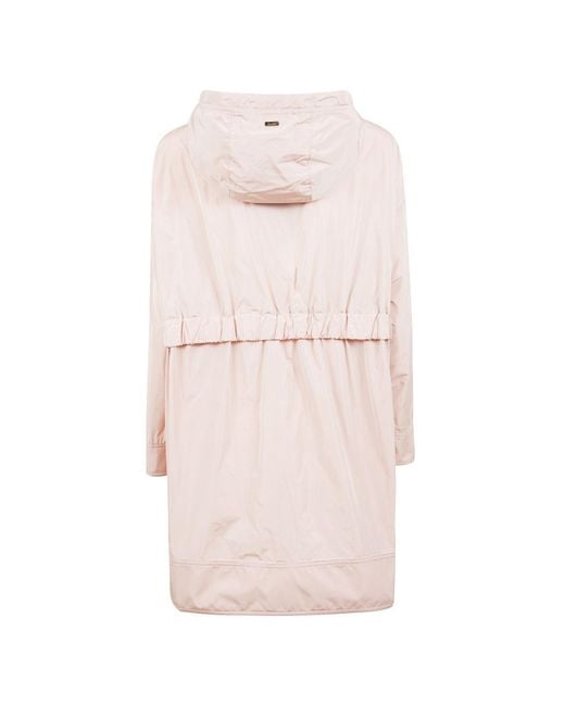 Herno Pink Hooded Drawstrign Zip-Up Raincoat