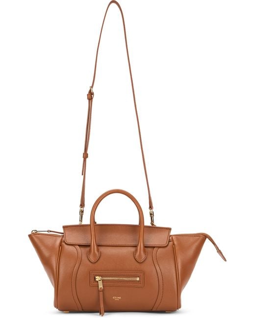 Céline Brown Luggage Handbag Leather Lambskin Handbags