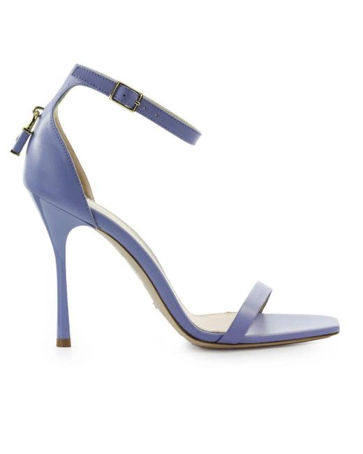 Elisabetta Franchi Leather Hydrangea Heeled Sandal With Padlock in Blue ...