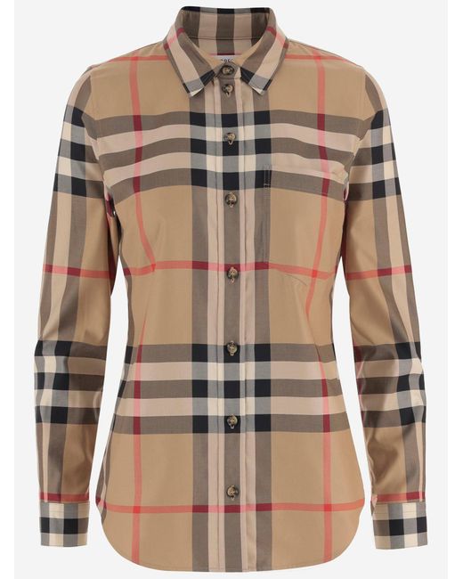 Burberry Brown Cotton Shirt With Check Pattern