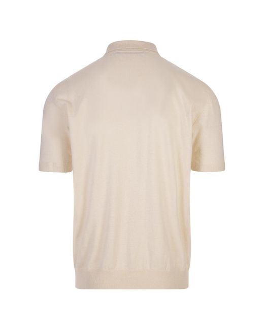 Barrow White Dove Knitted Polo Shirt With Crochet Applications