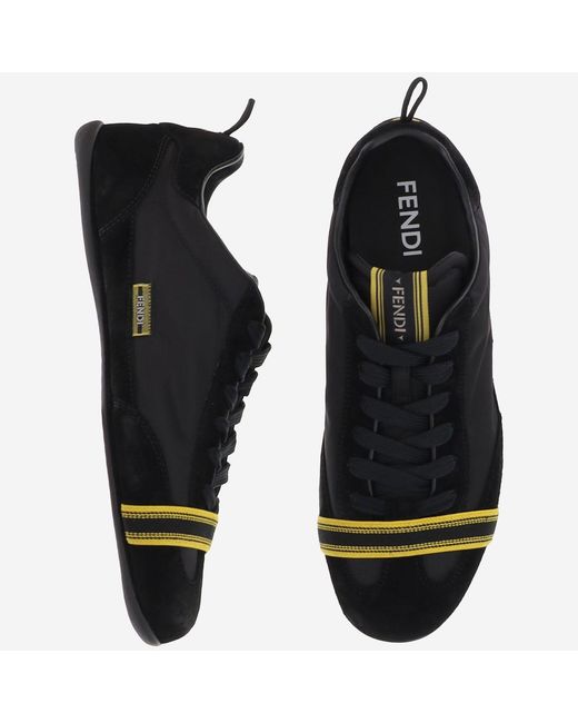 Fendi Black Sneakers Flow Suede And Fabric Polyamide Trainers for men