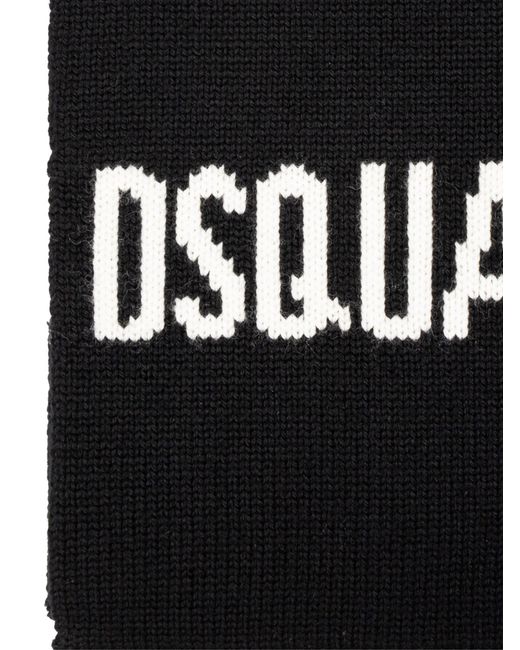 DSquared² Black Logo Intarsia Knit Wool Scarf for men