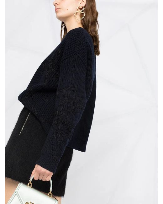 Valentino Black Floral-Embroidered Knitted Jumper Clothing