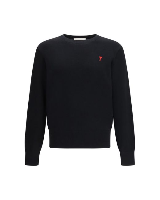 AMI Black Pull Col Rond Ami De Coeur Cotton Knitwear for men