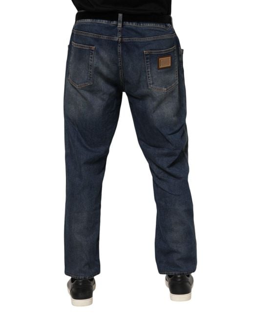 Dolce & Gabbana Blue Cotton Logo Plaque Slim Denim Jeans for men