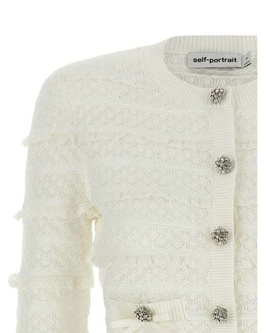 Self-Portrait White 'Pointelle Diamante' Cardigan