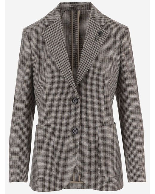Lardini Gray Wool And Cotton Checked Jacket