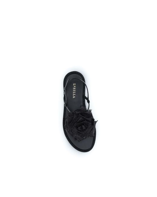 Le Silla Black Calf Leather Bos Taurus Flat Sandals