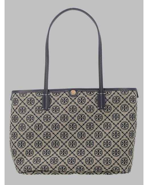 Tory Burch Gray Shoulder Bag T Monogram Cotton Polyester Jacquard
