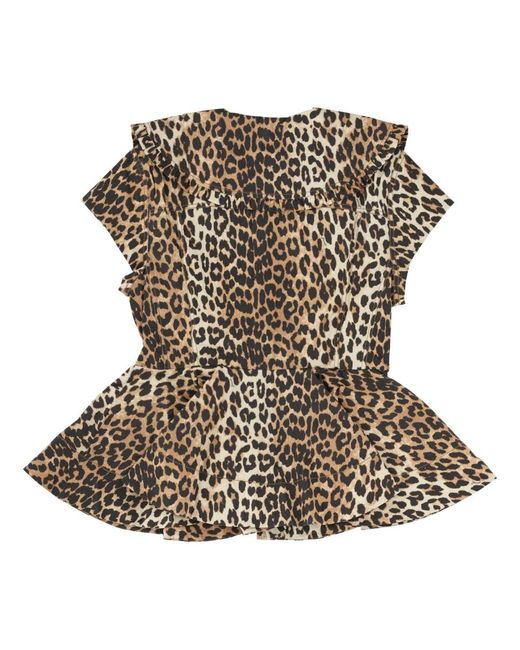 Ganni Black Sleeveless Animal Print Shirt Organic Cotton