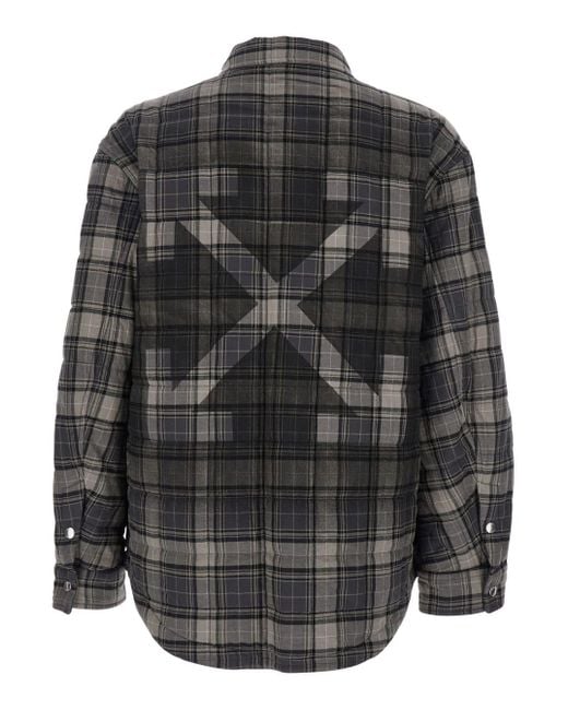 Off-White c/o Virgil Abloh Gray Shirt With Logo Lettering On The Front And All-Over Check Motif for men
