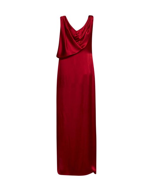 Maison Margiela Red Dark Satin Draped Maxi Dress