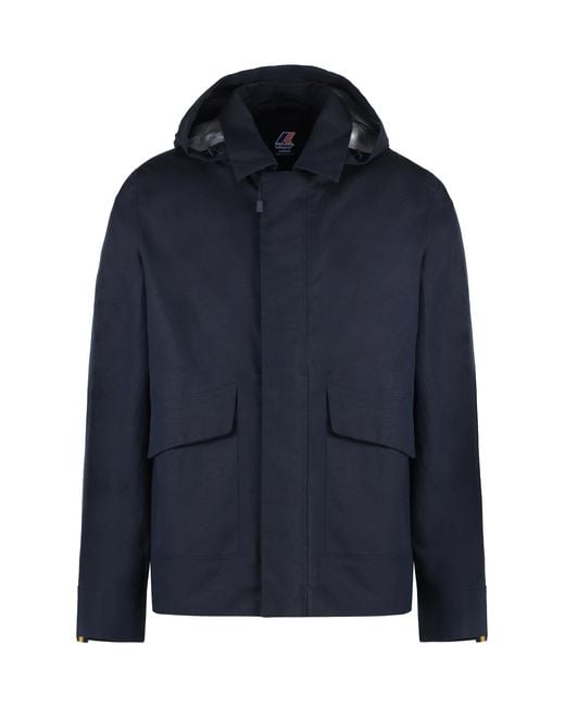 K-Way Blue Kaya Cotton-Linen Blend Jacket Polyurethane; Linen; Cotton Raincoats for men