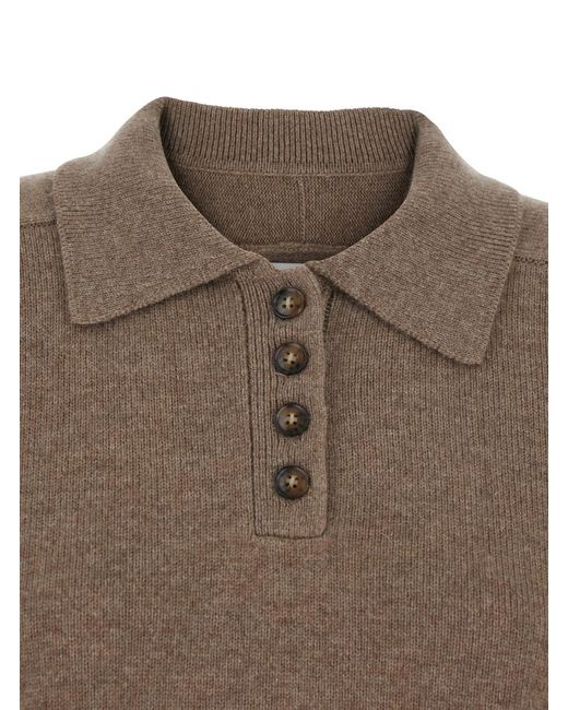 Loulou de Saison Brown Cashmere Polo Style Sweater