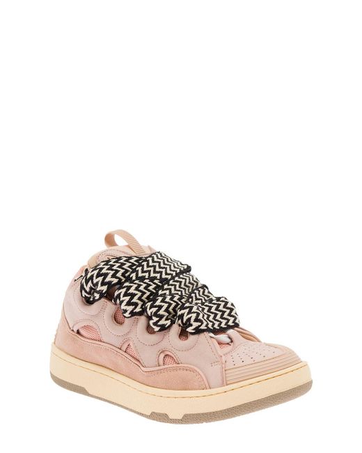 Lanvin Pink 'Curb' Low-Top Sneaker With Oversized Laces